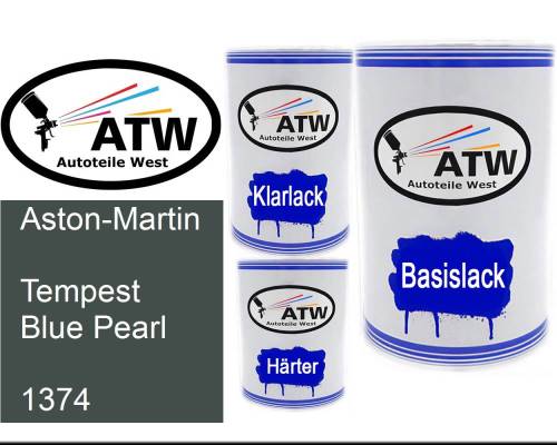 Aston-Martin, Tempest Blue Pearl, 1374: 500ml Lackdose + 500ml Klarlack + 250ml Härter - Set, von ATW Autoteile West.